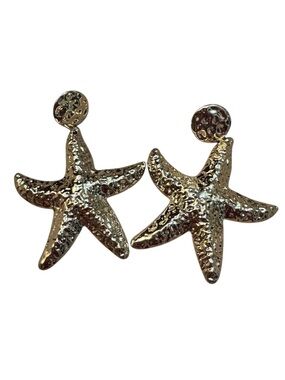 NEW! Gold Embossed Dangle Earrings Pierced Seastar Starfish Earrings